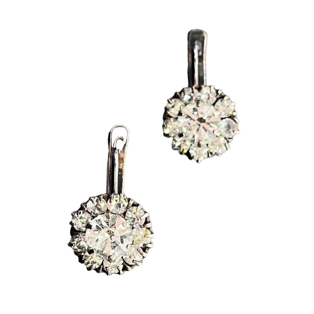 Vintage USSR Gilt 21k Gold Soviet Sterling Silver 875 Rock Crystal‎ Earrings - Picture 10 of 16